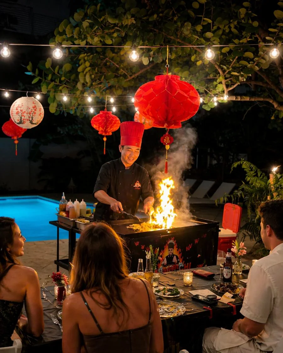 Fresh hibachi cooking at a 30A Airbnb