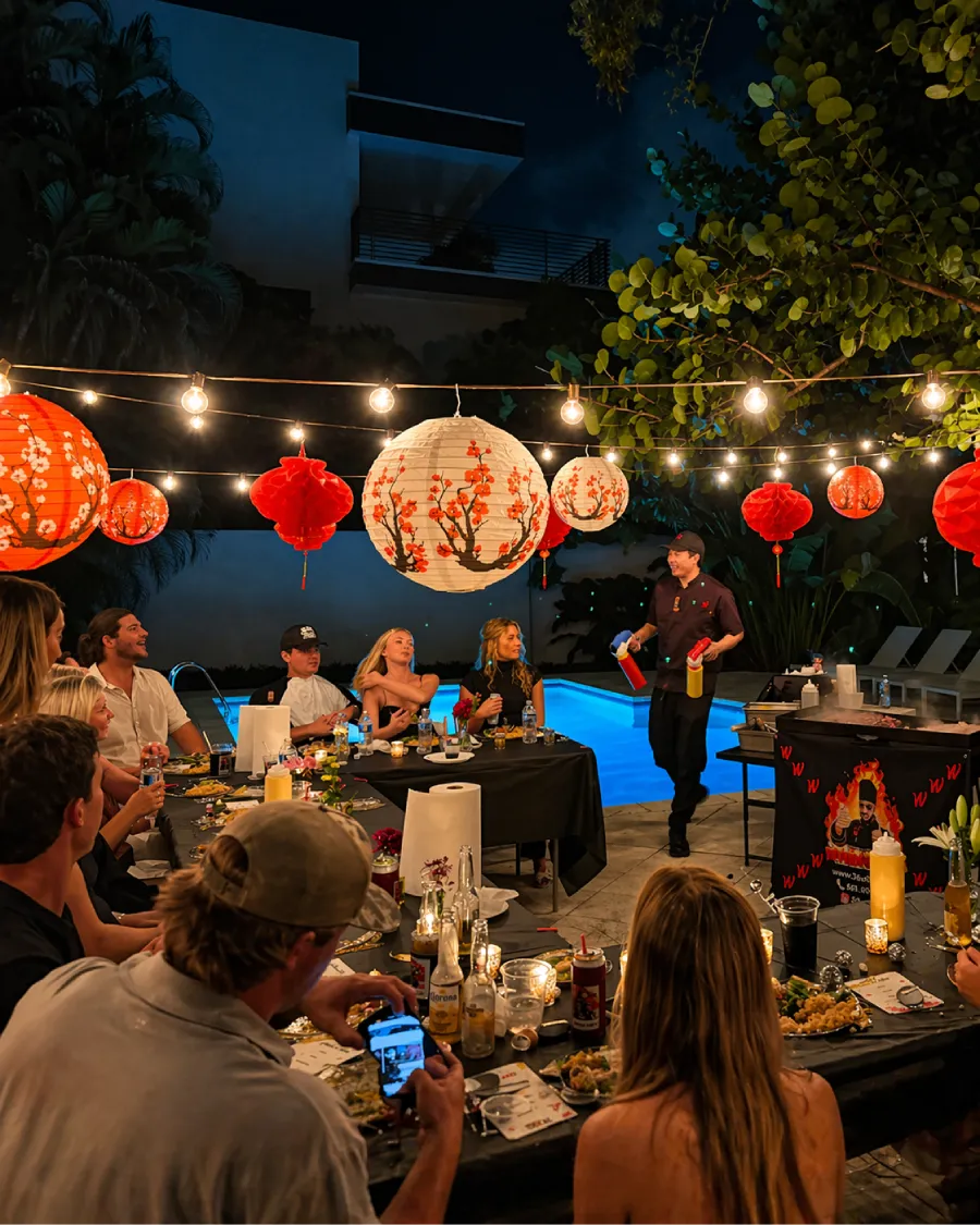 Live hibachi cooking during a 30A stay