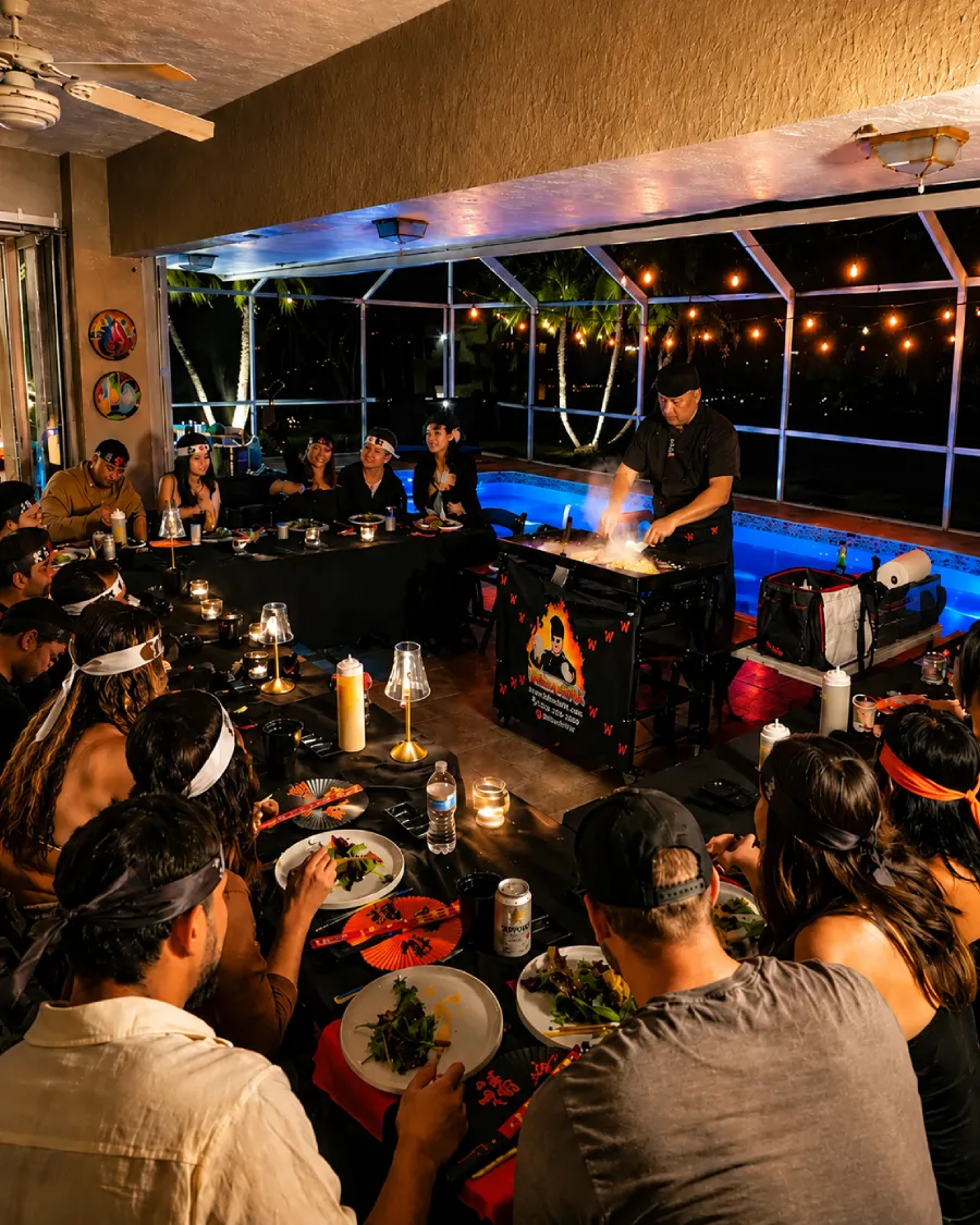 Private hibachi chef cooking live at home in Orlando