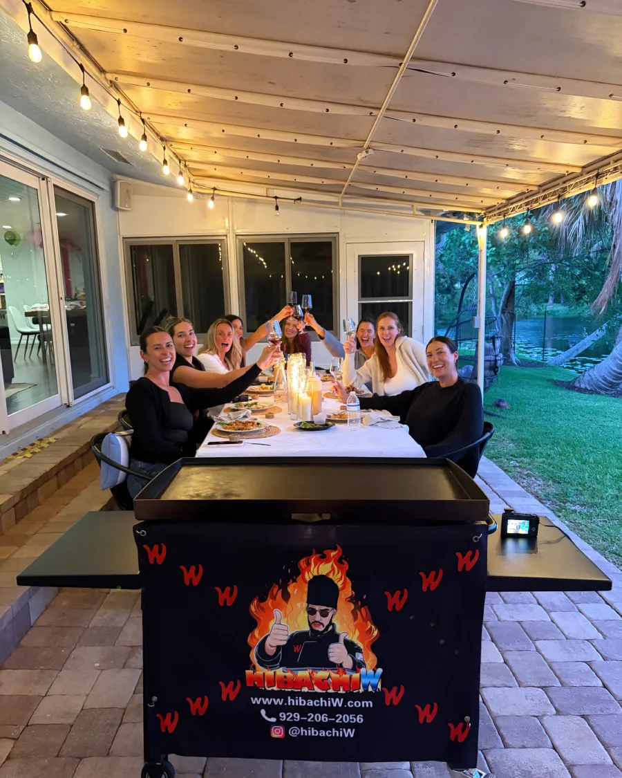 Hibachi at home outdoor group dinner