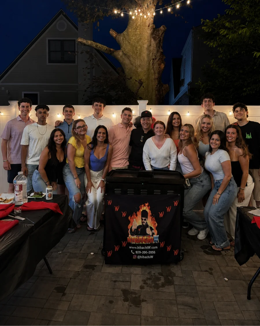 Outdoor hibachi at home group dinner