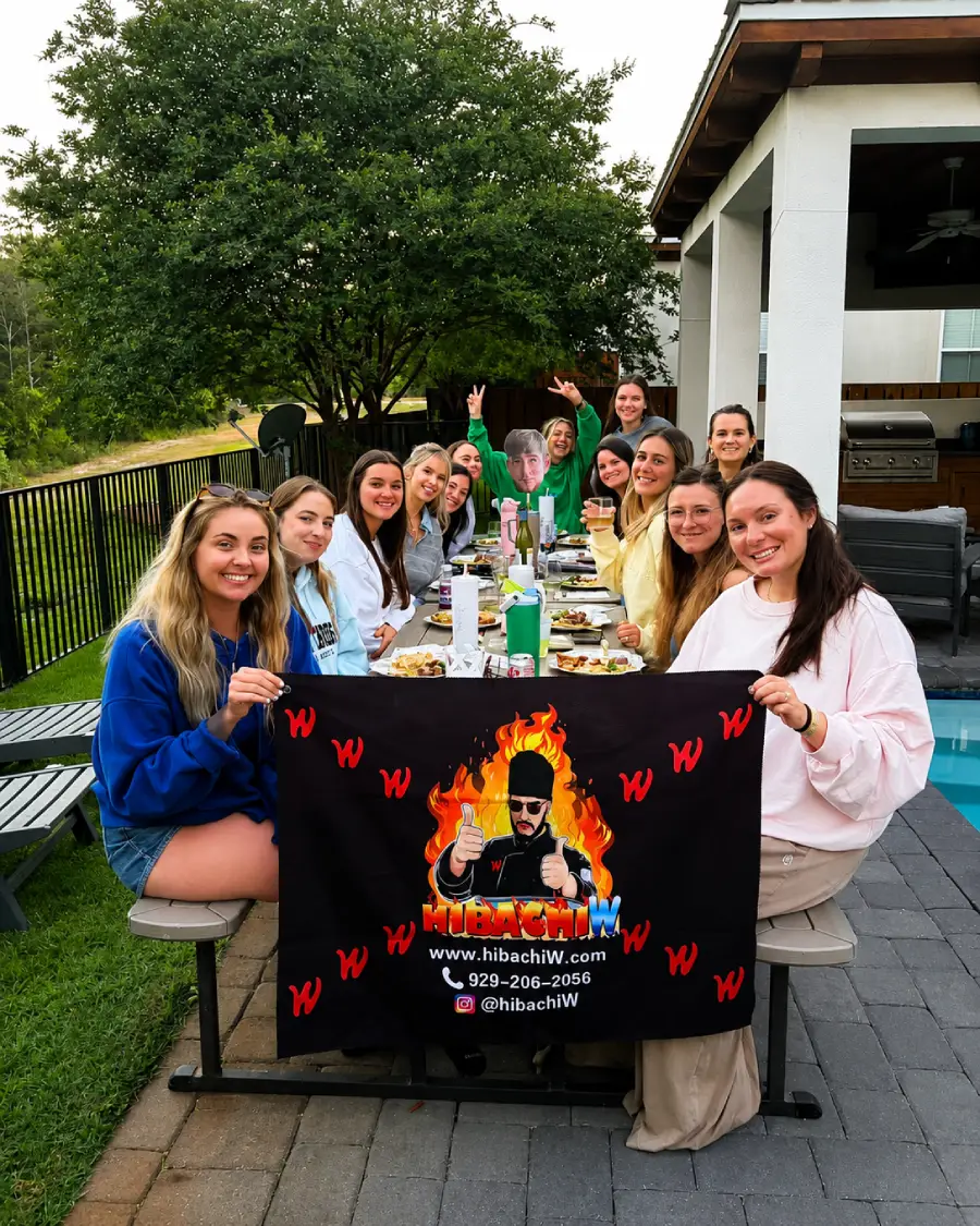 Guests enjoying poolside hibachi at home in Eastern Shore