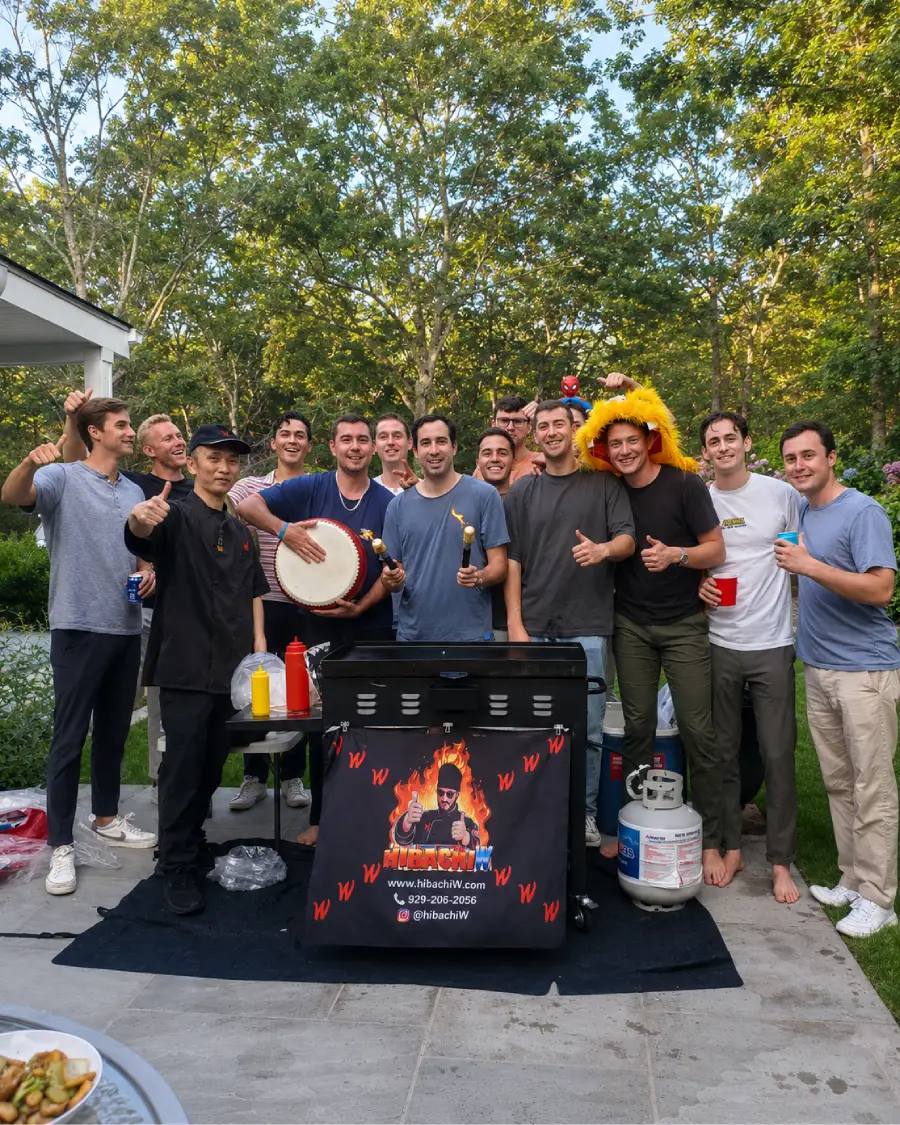 Private hibachi chef with guests at a backyard gathering in Washington DC