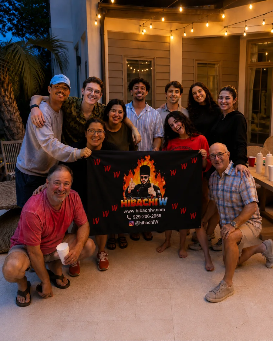 Guests together after an evening hibachi at home experience across Finger Lakes