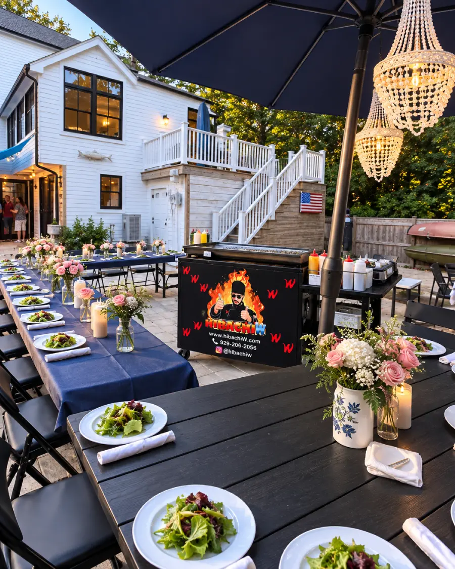 Outdoor hibachi at home dining at a vacation home across Poconos