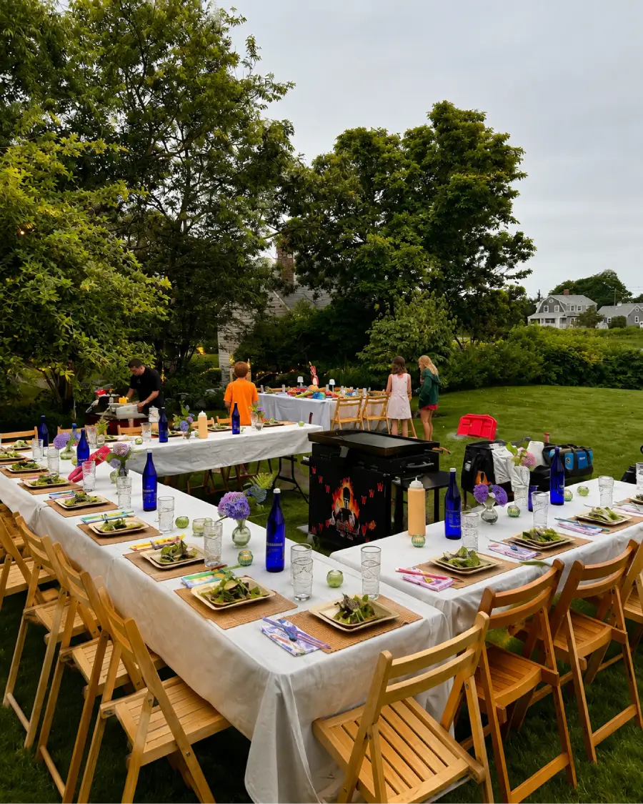 Backyard hibachi at home dining setup in Princeton, NJ