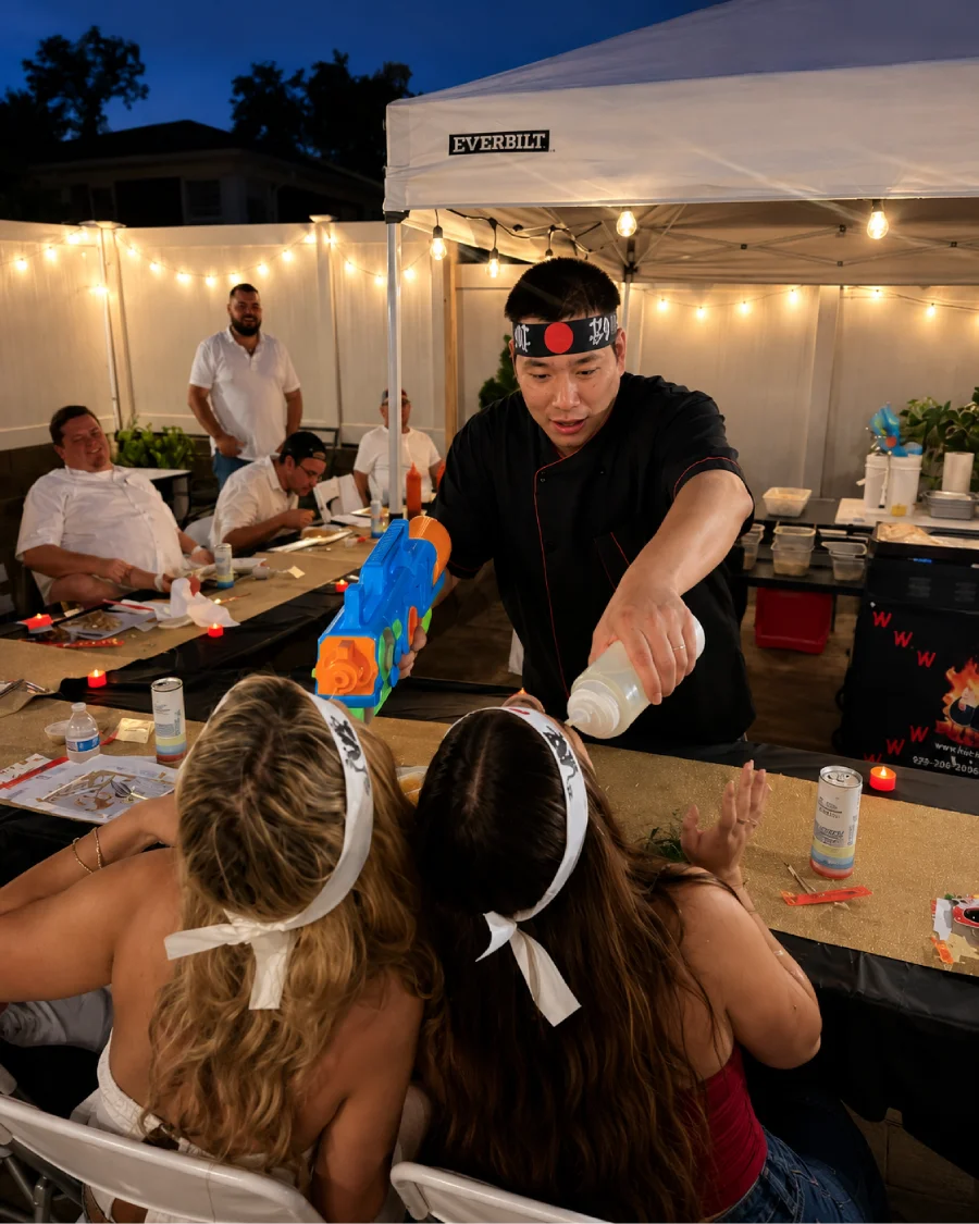 Private hibachi chef interacting with guests in Scottsdale, AZ