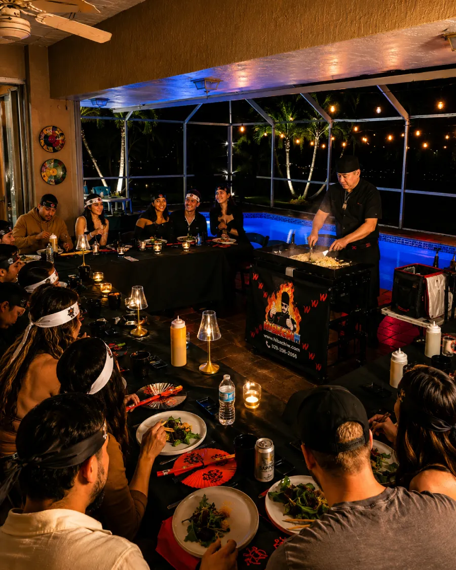Private hibachi chef cooking outdoors for guests across Tampa Bay Area