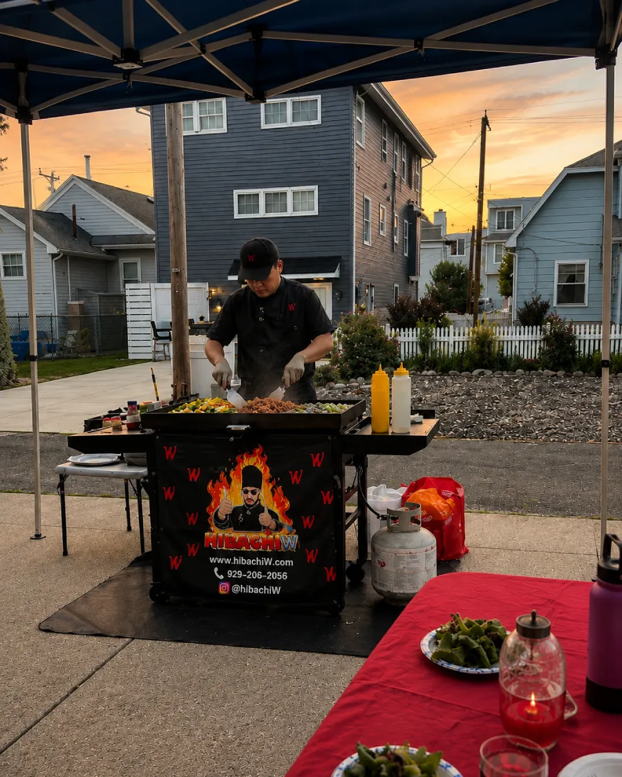 Private hibachi chef cooking fresh hibachi at home in Baltimore Metro