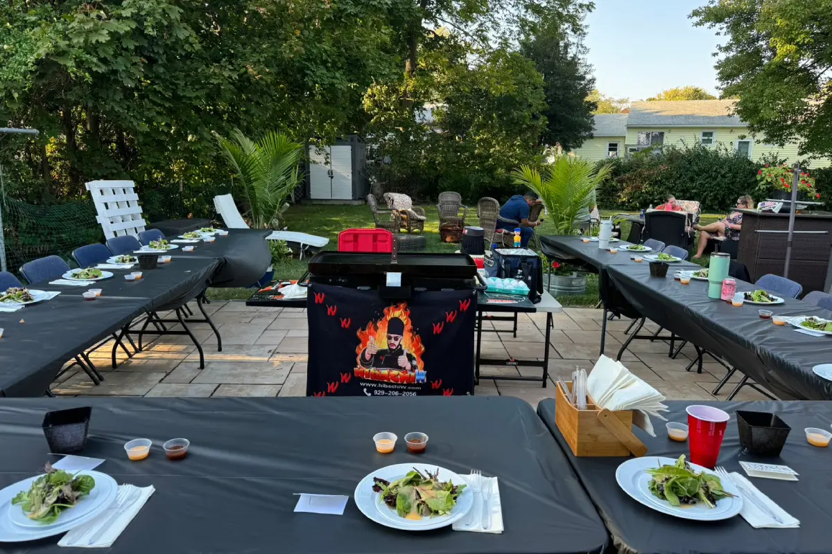 Outdoor hibachi at home setup for a Massachusetts backyard dinner