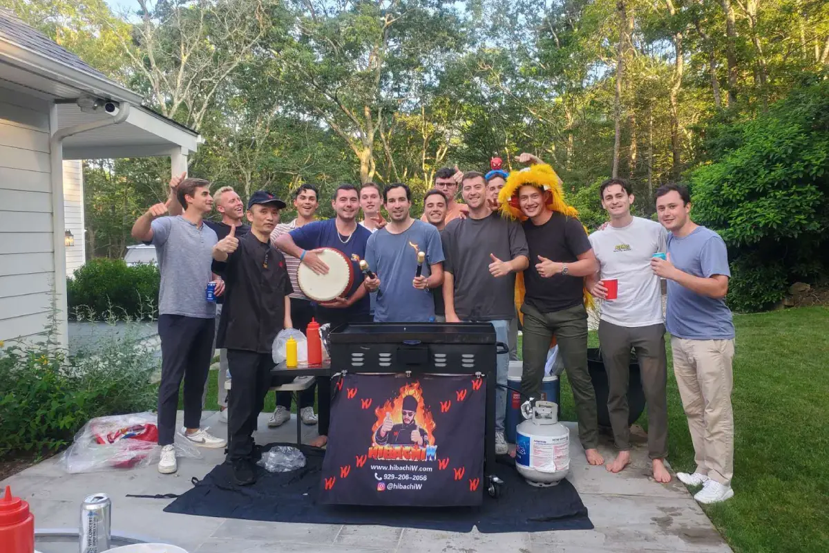 Backyard hibachi group gathering at home in New York
