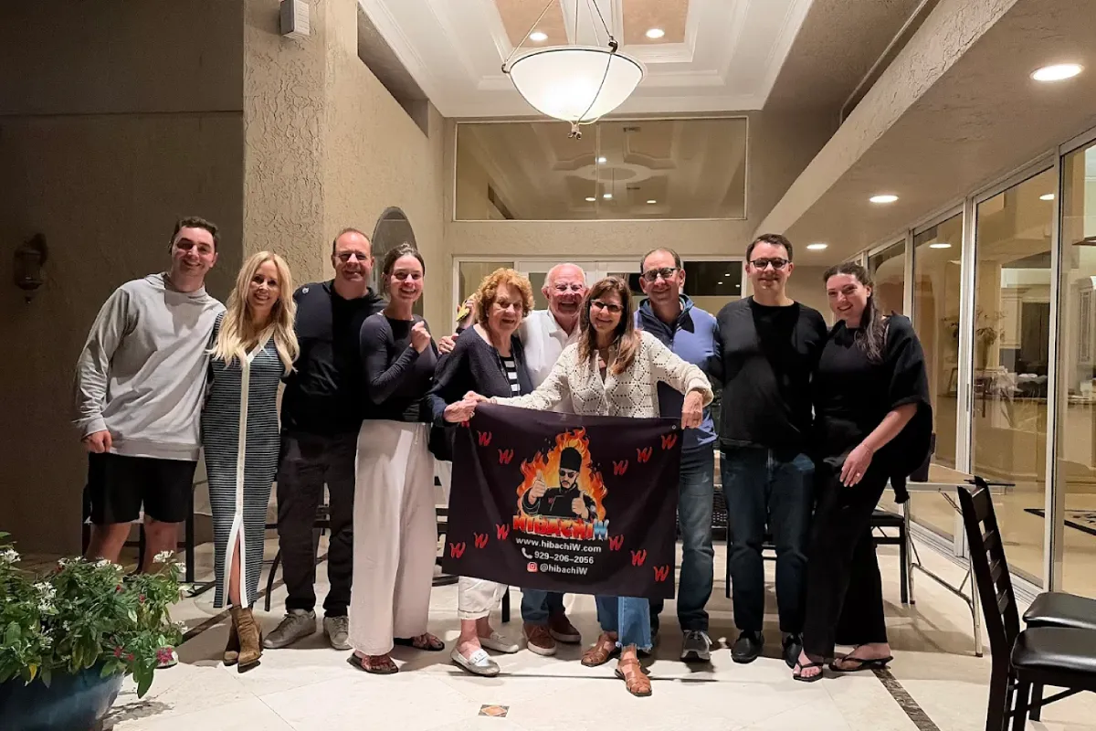 Mother’s Day hibachi at home group experience with happy guests and private hibachi chef service