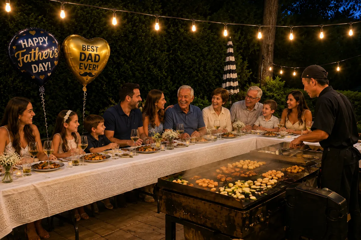 Father's Day hibachi at home with a private chef cooking for a multigenerational family
