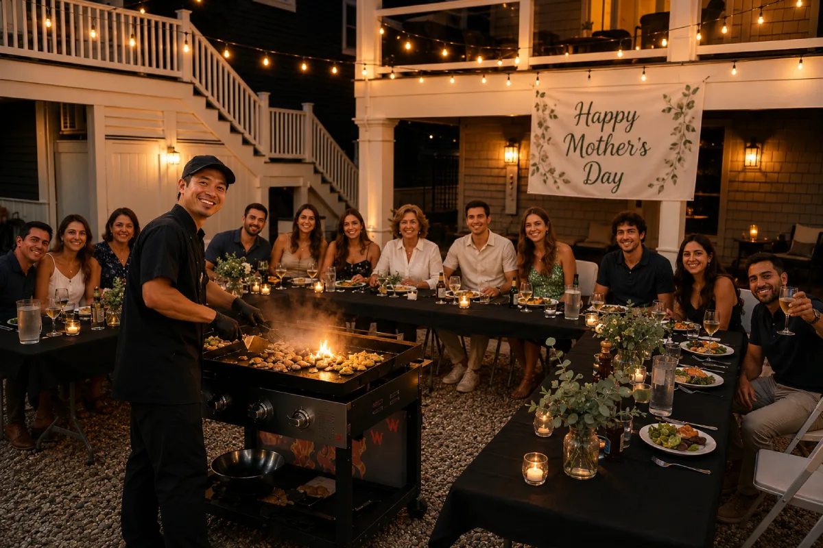 Mother’s Day hibachi at home with a private chef cooking for a family dinner
