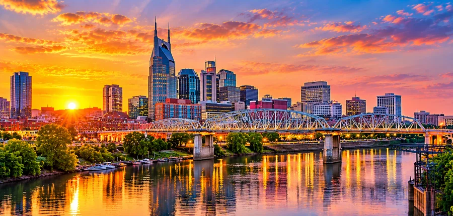 Nashville skyline at sunset representing Hibachi W Central and Southeast service areas