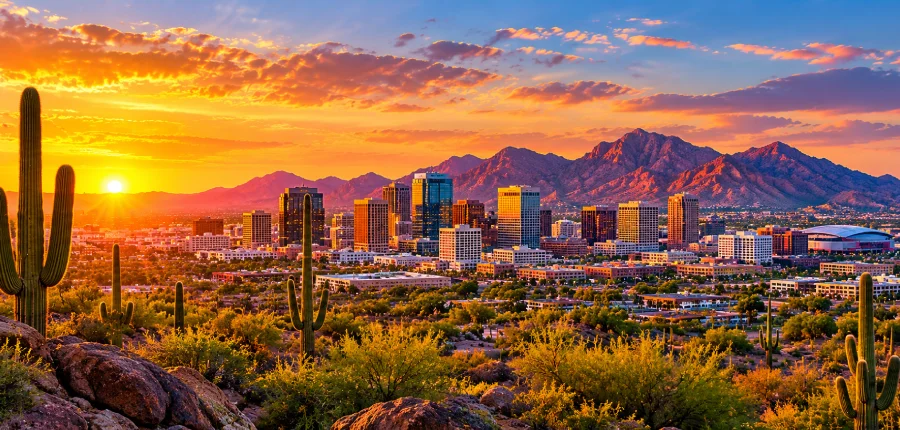Arizona desert skyline at sunset representing Hibachi W West and Southwest service areas