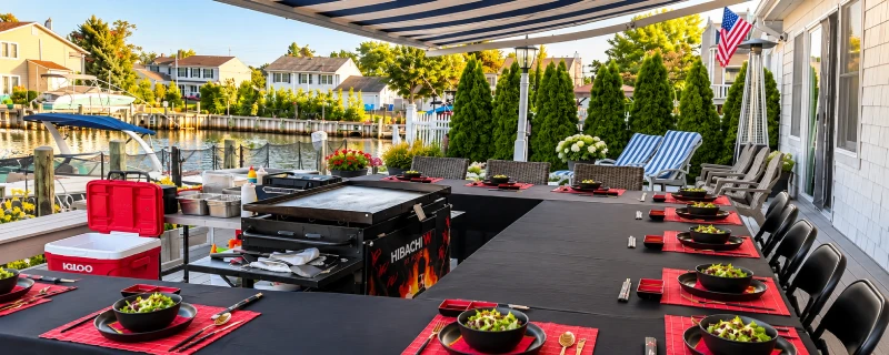 Tables and chairs arranged for a private hibachi dining experience